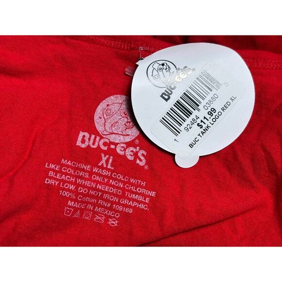 BUC-EE'S Logo Beaver Tank Muscle T-Shirt Mens XL Sleeveless Red 100% Cotton NEW - Picture 3 of 5